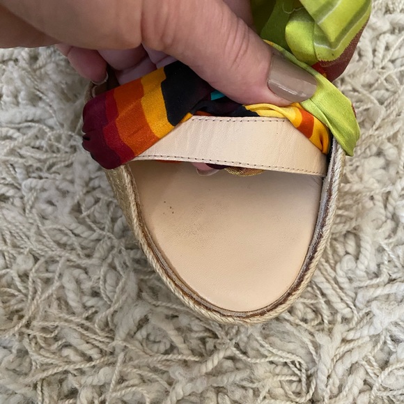 Luxury Rebel Regina Multicolor Printed Silk and Jute Scarf Ankle Wrap Wedge - Picture 8 of 11